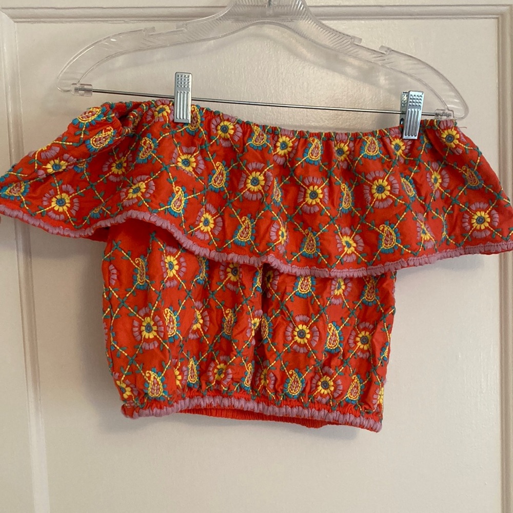 Topshop Orange Crop Top Off the shoulder